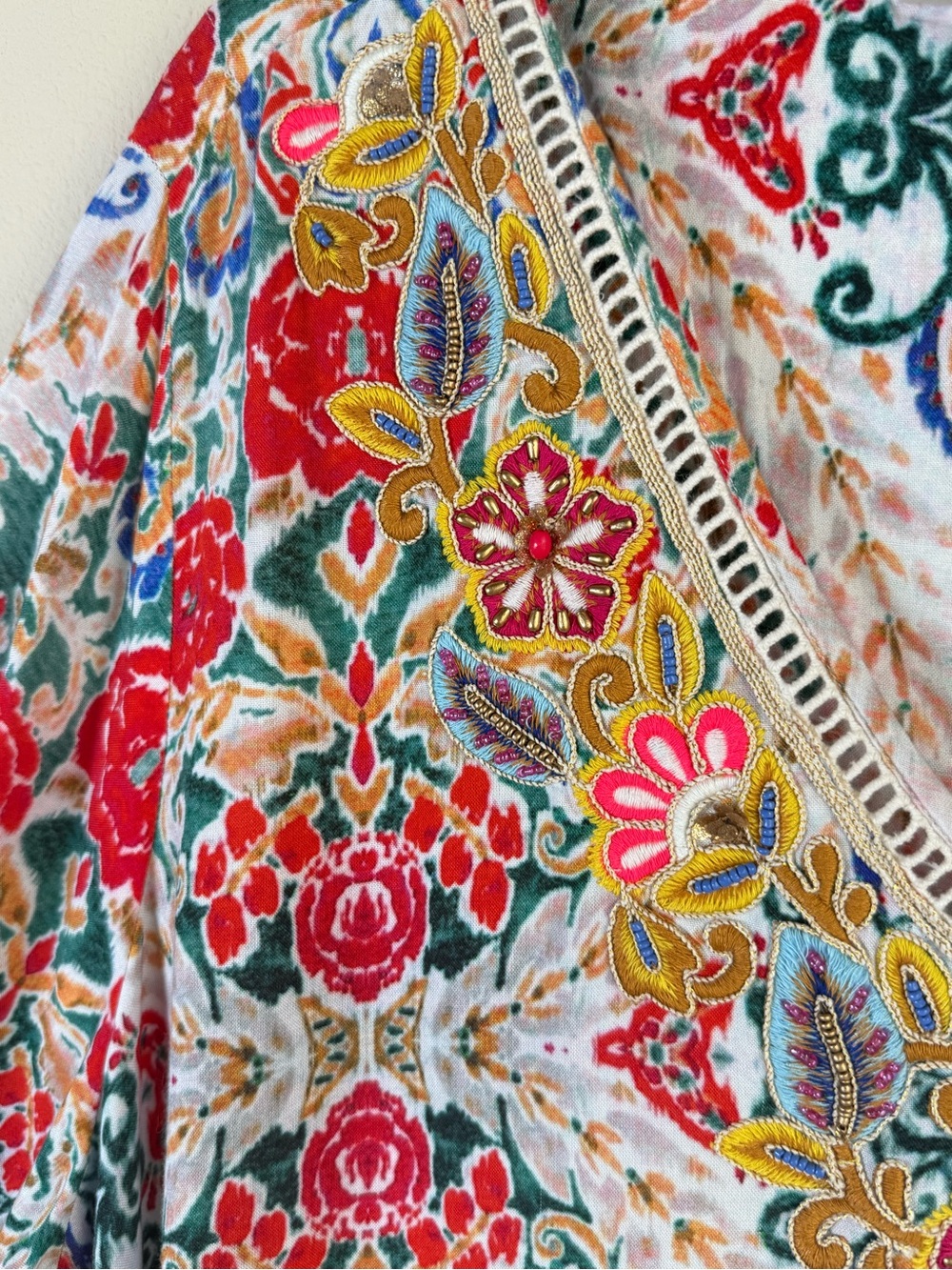 Soft Surroundings Ipanema Embroidered Beaded Caftan Maxi dress in  Rio Rainbow - Picture 8 of 16